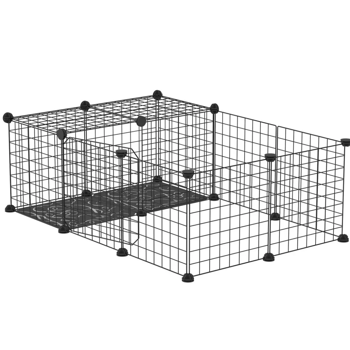 Cage parc enclos rongeurs modulable dim. L 105 x l 70 x H 35 cm résine PP fil métallique noir