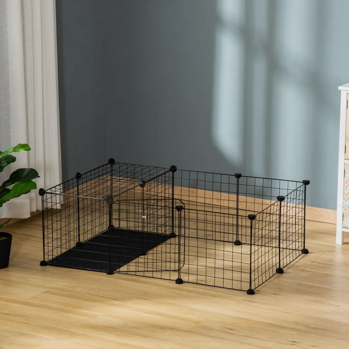 Cage parc enclos rongeurs modulable dim. L 105 x l 70 x H 35 cm résine PP fil métallique noir