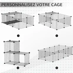 Cage parc enclos rongeurs modulable dim. L 105 x l 70 x H 35 cm résine PP fil métallique noir