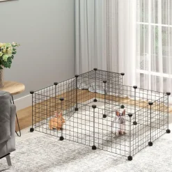 Cage parc enclos rongeurs modulable dim. L 105 x l 105 x H 70 cm 2 niveaux 2 portes rampe résine PP fil métallique noir