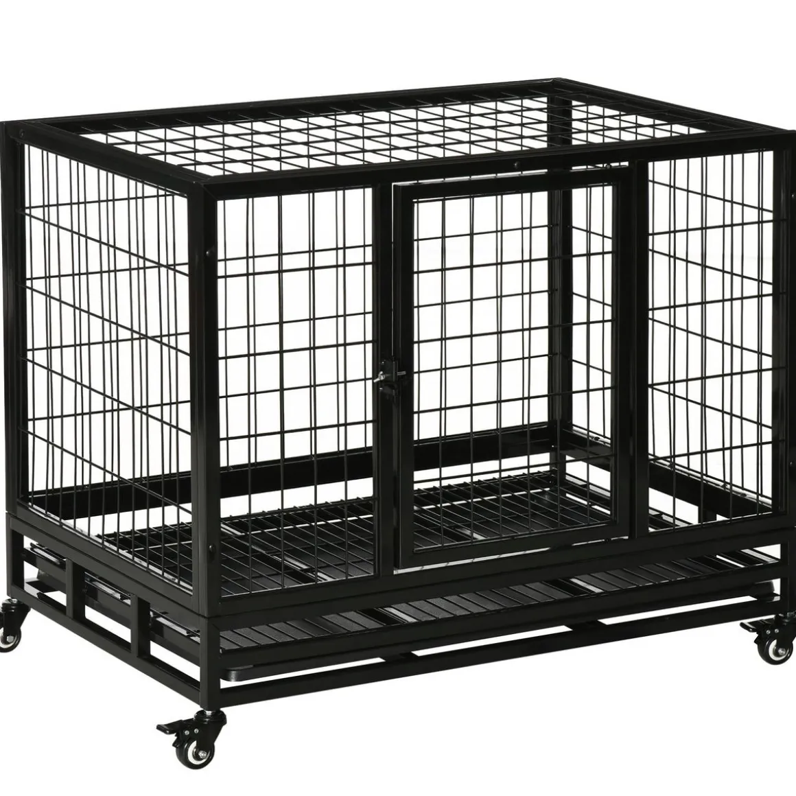 Cage pour chien animaux cage de transport sur roulettes 2 portes noir