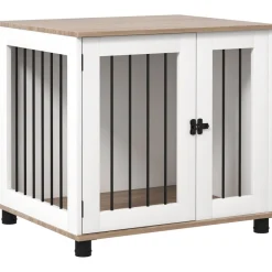 Cage pour chien animaux sur pied - porte verrouillable - acier noir panneaux blanc chêne clair