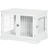 Cage pour chien animaux table d'appoint 2 en 1 - 2 portes verrouillables - dim. 76L x 54,5l x 56H cm - MDF acier blanc