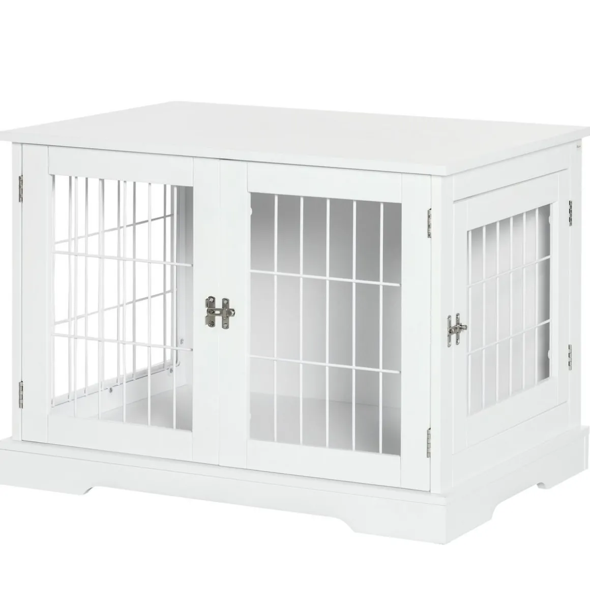 Cage pour chien animaux table d'appoint 2 en 1 - 2 portes verrouillables - dim. 76L x 54,5l x 56H cm - MDF acier blanc