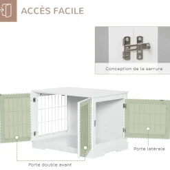 Cage pour chien animaux table d'appoint 2 en 1 - 2 portes verrouillables - dim. 76L x 54,5l x 56H cm - MDF acier blanc