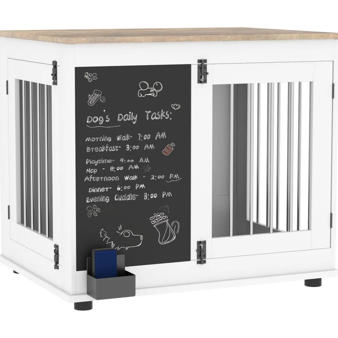 Cage pour chien intérieur - cage d'intérieur design - 2 portes - tableau noir pour craie - barreaux acier