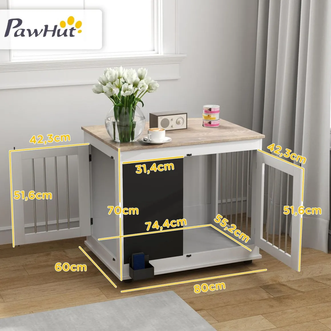 Cage pour chien intérieur - cage d'intérieur design - 2 portes - tableau noir pour craie - barreaux acier