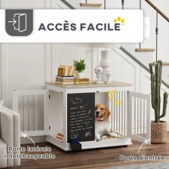 Cage pour chien intérieur - cage d'intérieur design - 2 portes - tableau noir pour craie - barreaux acier