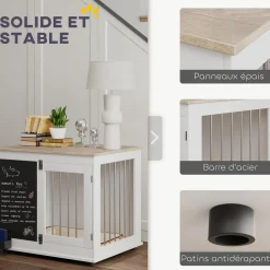 Cage pour chien intérieur - cage d'intérieur design - 2 portes - tableau noir pour craie - barreaux acier