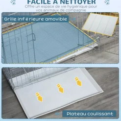 Cage pour chien pliable - plateau excrément coulissant - 2 portes verrouillable, poignée - dim. 61L x 43l x 50H cm - fer galvanisé PP blanc