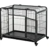 Cage pour chien pliable cage de transport sur roulettes 2 portes verrouillables plateau amovible dim. 125L x 76l x 81H cm métal gris noir