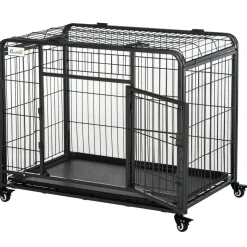 Cage pour chien pliable cage de transport sur roulettes 2 portes verrouillables plateau amovible dim. 125L x 76l x 81H cm métal gris noir