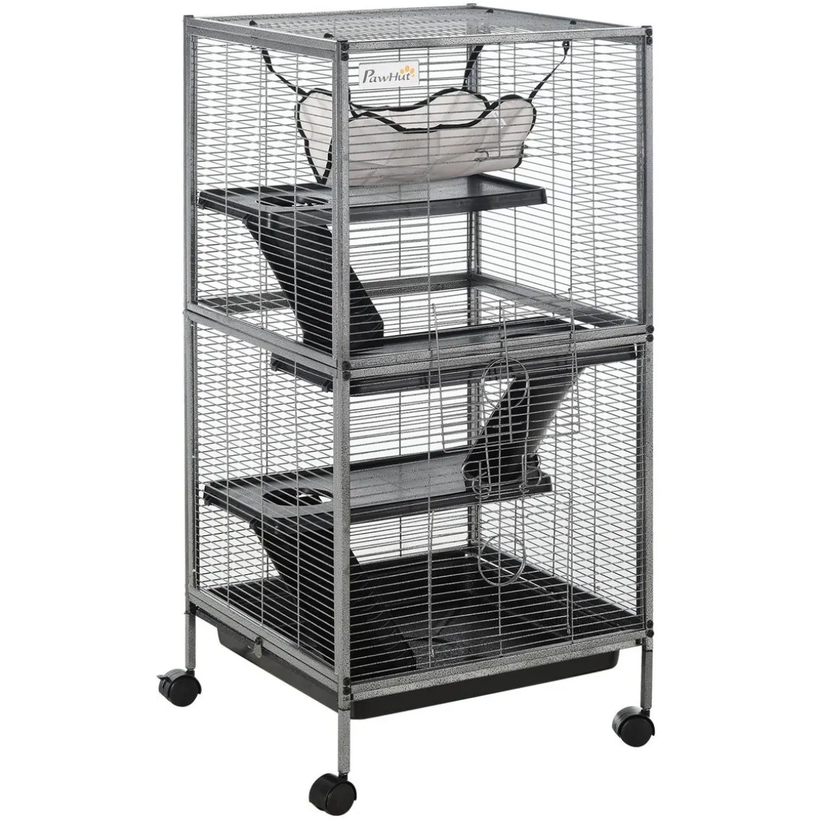 Cage pour petits animaux portable avec 2 portes hamac métal PP 52 x 52 x 113,5 cm