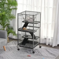 Cage pour petits animaux portable avec 2 portes hamac métal PP 52 x 52 x 113,5 cm