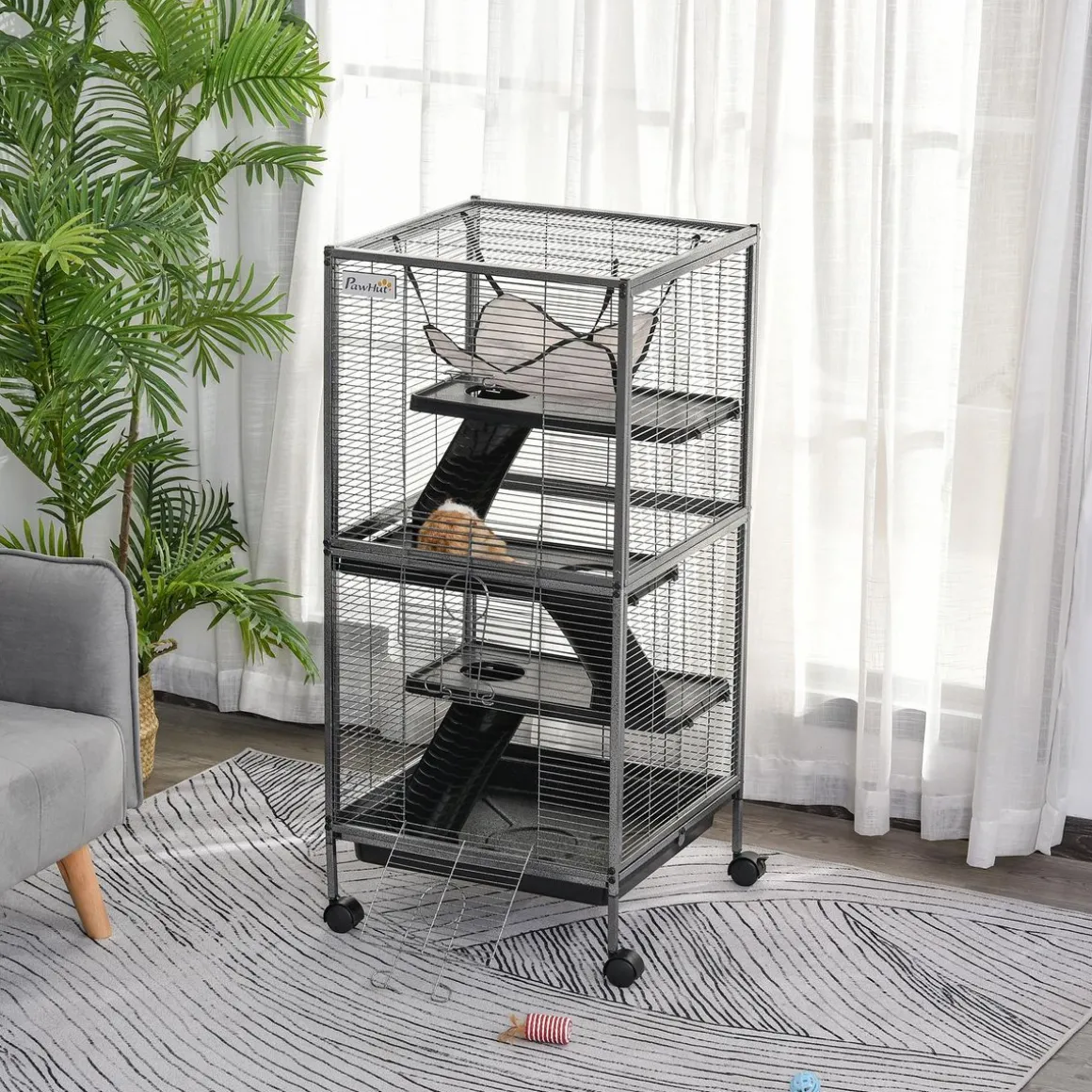 Cage pour petits animaux portable avec 2 portes hamac métal PP 52 x 52 x 113,5 cm