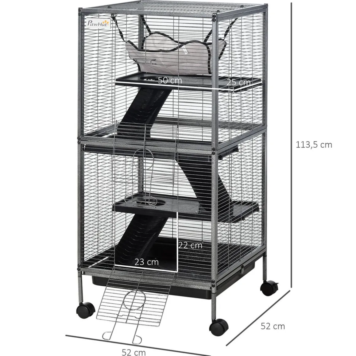 Cage pour petits animaux portable avec 2 portes hamac métal PP 52 x 52 x 113,5 cm
