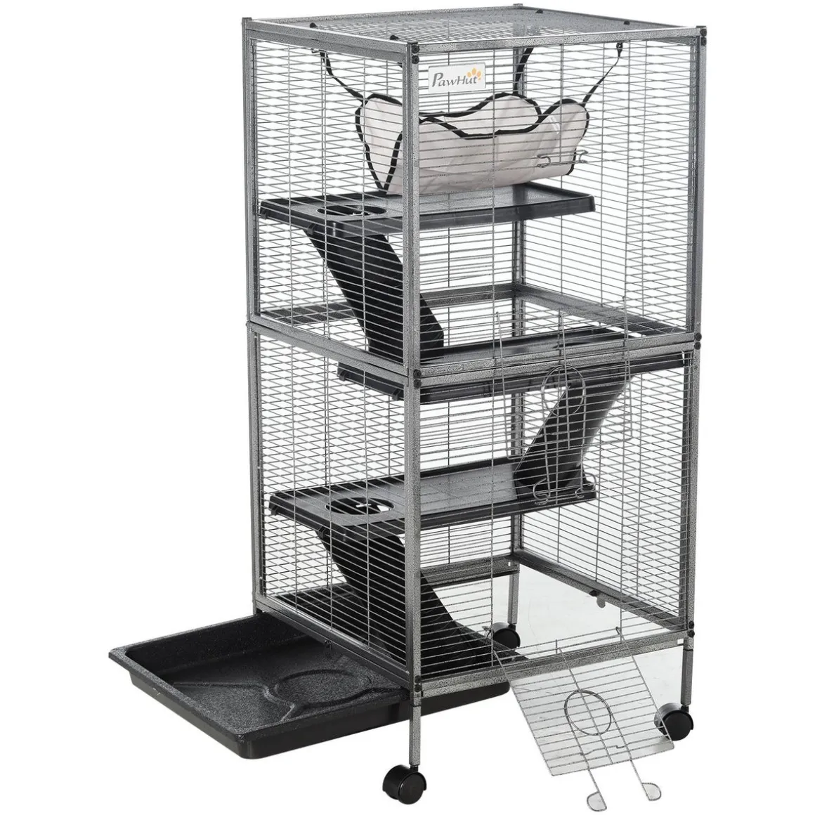 Cage pour petits animaux portable avec 2 portes hamac métal PP 52 x 52 x 113,5 cm