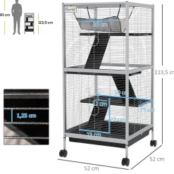 Cage pour petits animaux portable avec 2 portes hamac métal PP 52 x 52 x 113,5 cm
