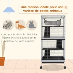 Cage pour petits animaux portable avec 2 portes hamac métal PP 52 x 52 x 113,5 cm