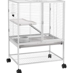 Cage pour rongeurs furet chinchilla plateforme rampe 2 portes biberon gamelle plateau étagère acier gris clair