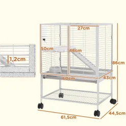 Cage pour rongeurs furet chinchilla plateforme rampe 2 portes biberon gamelle plateau étagère acier gris clair
