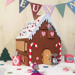 Calendrier de l'Avent bois maison en pain d'épices 33 x 26 x 23 cm