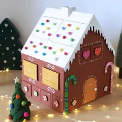 Calendrier de l'Avent bois maison en pain d'épices 33 x 26 x 23 cm