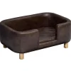 Canapé chien lit pour chien chat avec rebord coussin moelleux pieds bois massif dim. 74 x 48,5 x 31 cm revêtement micro-fibre chocolat