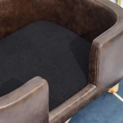 Canapé chien lit pour chien chat avec rebord coussin moelleux pieds bois massif dim. 74 x 48,5 x 31 cm revêtement micro-fibre chocolat