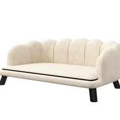Canapé chien lit pour chien chat design contemporain coquillage dim. 98L x 60l x 35H cm coussin moelleux velours crème