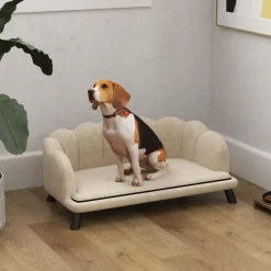 Canapé chien lit pour chien chat design contemporain coquillage dim. 98L x 60l x 35H cm coussin moelleux velours crème