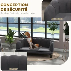 Canapé chien lit pour chien chat design contemporain coquillage dim. 98L x 60l x 35H cm coussin moelleux velours gris