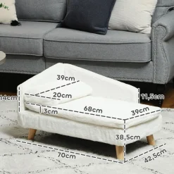 Canapé chien méridienne style scandinave 2 coussins déhoussables bois aspect fourrure crème