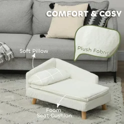 Canapé chien méridienne style scandinave 2 coussins déhoussables bois aspect fourrure crème