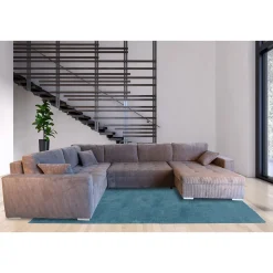 Canapé d'angle convertible panoramique 5 places tissu velours avec coffre MAGNUS