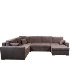 Canapé d'angle convertible panoramique 5 places tissu velours avec coffre MAGNUS