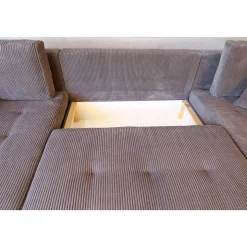 Canapé d'angle convertible panoramique 5 places tissu velours avec coffre MAGNUS