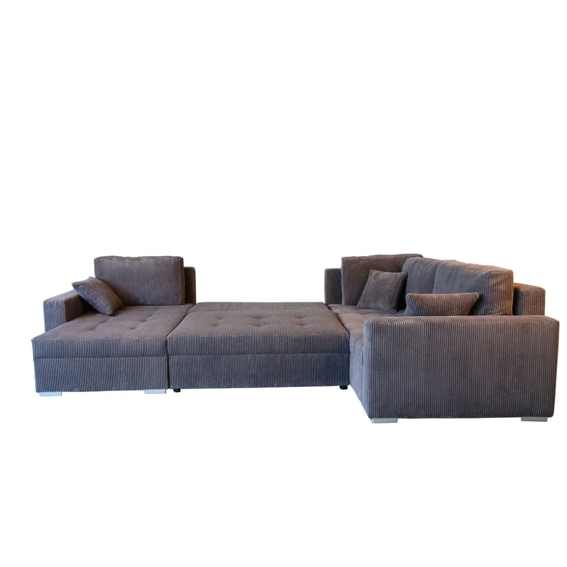 Canapé d'angle convertible panoramique 5 places tissu velours avec coffre MAGNUS