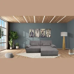 Canapé d'angle convertible réversible 5 places en velour côtelé BILLY