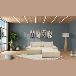 Canapé d'angle convertible réversible 5 places en velour côtelé BILLY