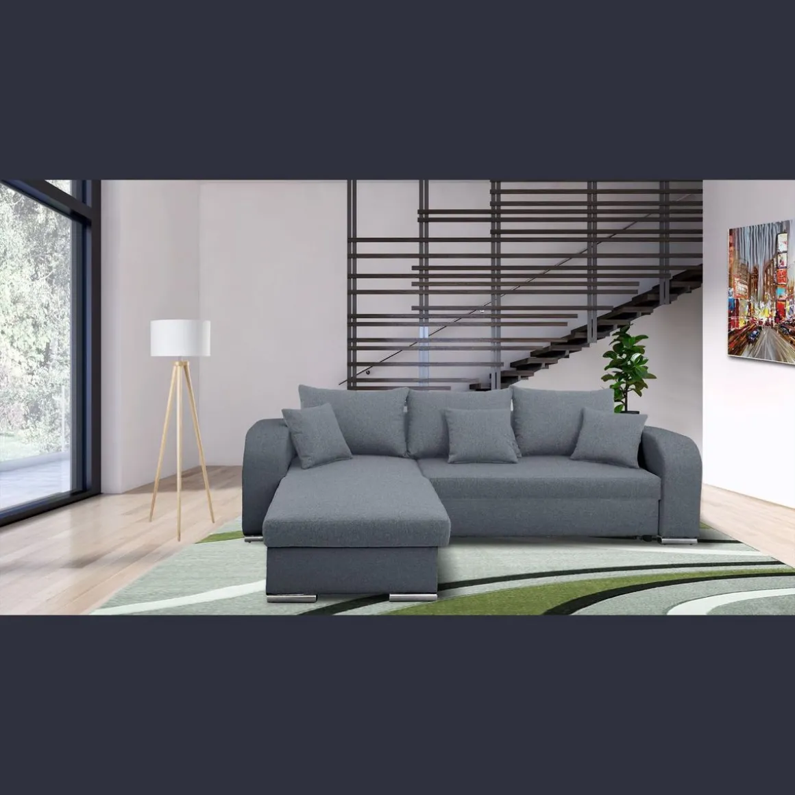 Canapé d'angle convertible réversible 5 places tissu BOB