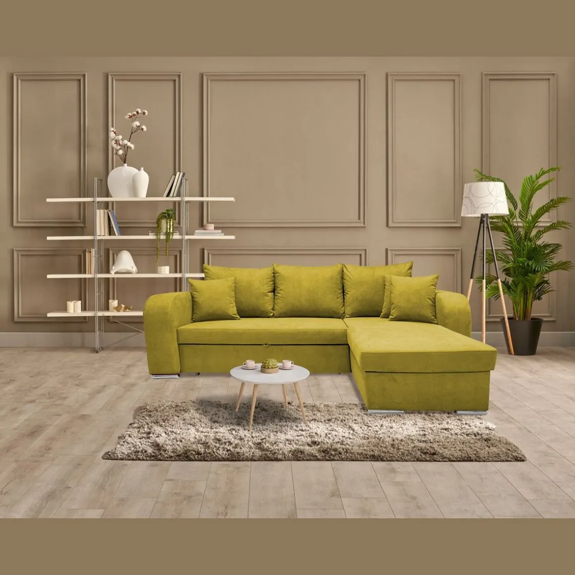 Canapé d'angle convertible réversible 5 places tissu BOB