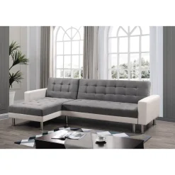 Canapé d'angle convertible et réversible Theo - 258 x 82/147 x 82 cm - 4 places - Blanc / Gris