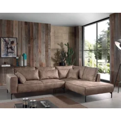 Canapé d'angle droit 4 places BOK, tissu vintage, pieds métal