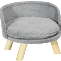 Canapé lit panier pour chien design scandinave coussin moelleux amovible pieds en bois Ø 40,5 x 33H cm gris
