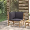 Canape d'angle de jardin avec coussins gris fonce bambou