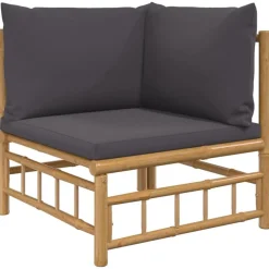 Canape d'angle de jardin avec coussins gris fonce bambou