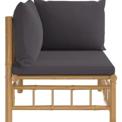 Canape d'angle de jardin avec coussins gris fonce bambou