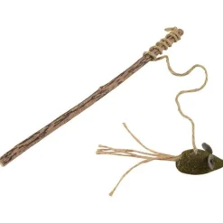 Canne à Pêche pour Chat Souris 25cm Naturel