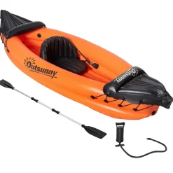 Canoé kayak gonflable 1 personne - gonfleur et rame en aluminium inclus - PVC orange noir